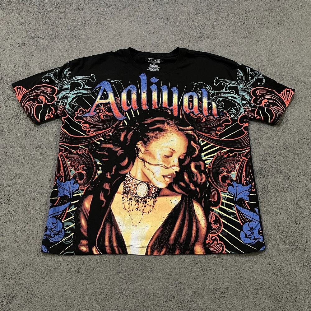 Aaliyah More Than A Black Multicolor Graphic Print Band Tee Shirt Women's Size M